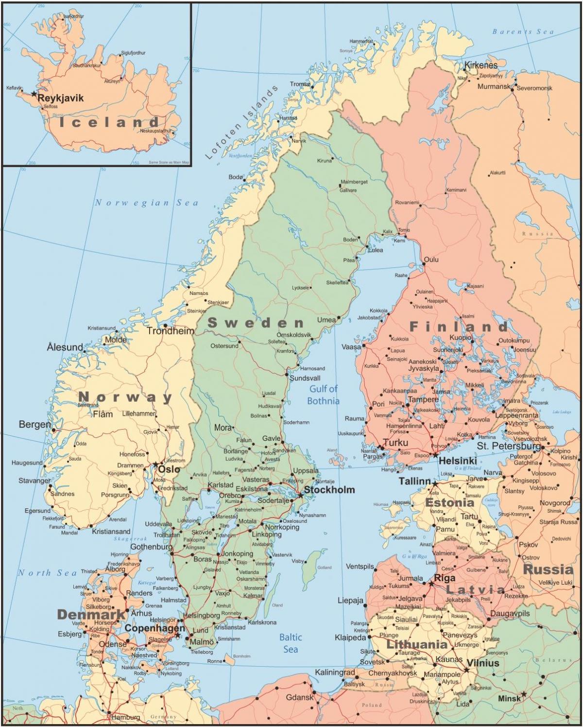 خريطة فنلندا والدول المحيطة
