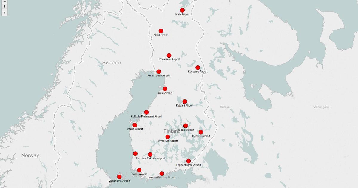 خريطة مطارات فنلندا